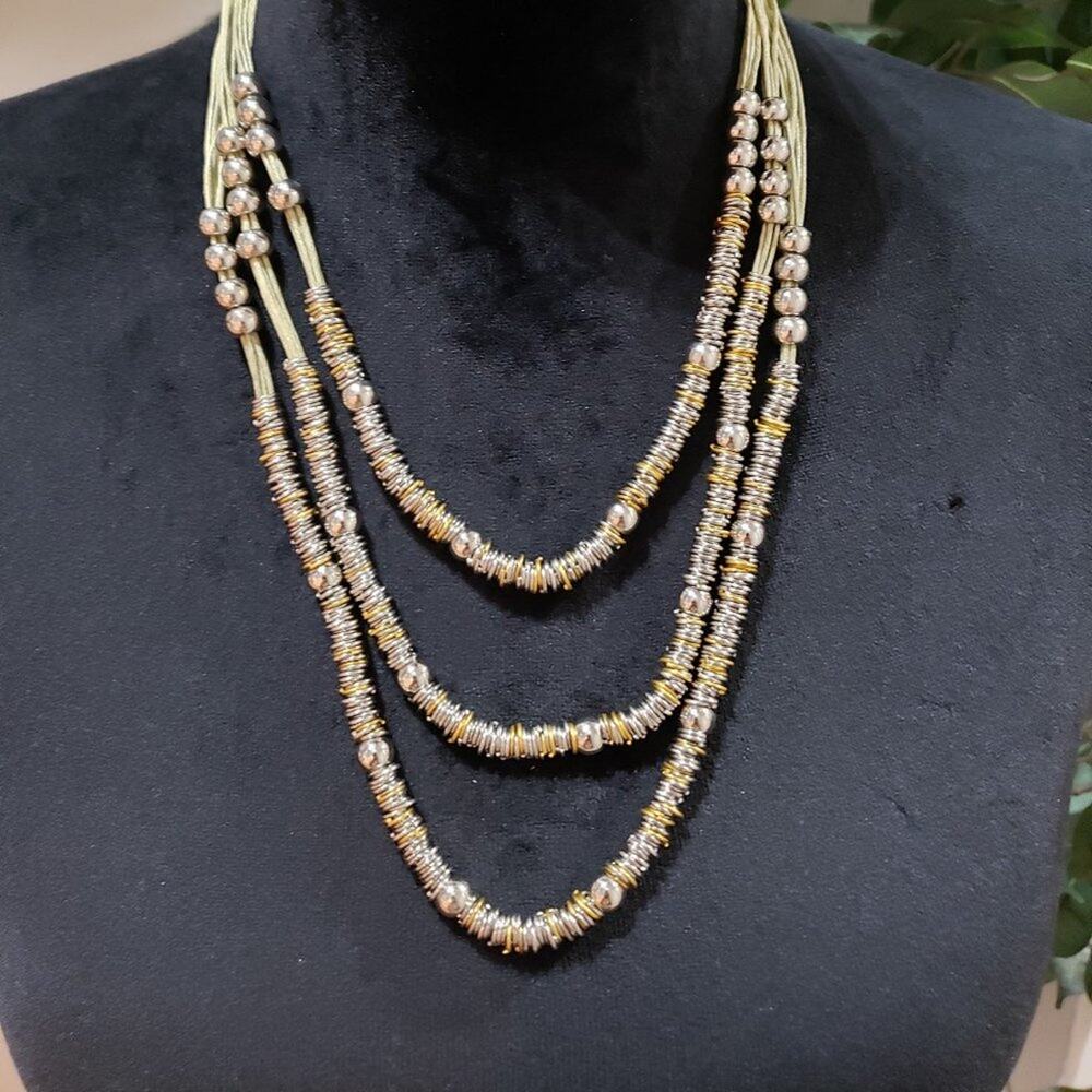 Women Fashion Brass Heishi Beads Ring to Reason Statement Necklace Lobster Clasp